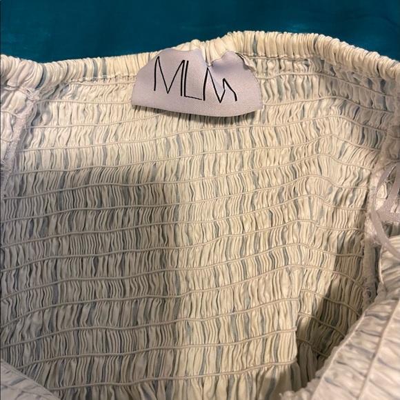 MLM Made For You Womens XS White Blue Stripe Off Shoulder Balloon Sleeve Blouse - Picture 10 of 10